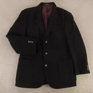 VTG Flannel Jacket M Blue Herringbone Wool Cashmere Woolen Patch Pockets 40R - Picture 1 of 17
