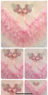 ROMANY BABY SHAWL - PINK/ BLUE/ WHITE LACE/RIBBON WITH DUMMY BOW DESIGN - Image 1 of 4