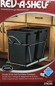 Rev A Shelf Double 35 Quart Undermount Pullout Waste Container RV-18PBC-5 - Picture 1 of 2