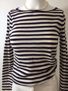 Talbots Damen Petite T-Shirt Baumwolle L/S Metallic Silber Navy Streifen Neu ohne Etikett - Bild 1 von 7