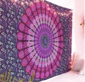 Indian Pink Mandala Cotton Tapestry Wall Hanging Boho Decor Bedspread Throw Sofa - Picture 1 of 5