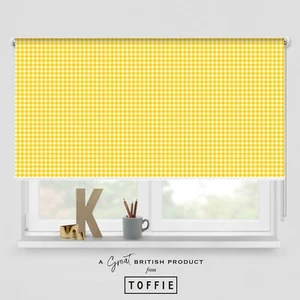 72- Gingham Checked in Sunflower Yellow Roller Blind - Various sizes, blackout - Picture 1 of 4