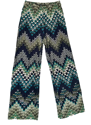 Vtg Coco Bianco Womens Crazy Striped Micro Pleated Light Weight Pants Sz S Read - Image 1 of 4