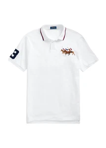 Para hombre Polo Ralph Lauren Blanco Calce Clásico #3 Triple Pony Malla Camisa Polo Nuevo - Imagen 1 de 4