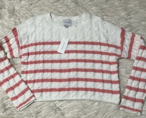 Neu mit Etikett Damenpullover rosa rosa in Palmenkoralle elfenbeinfarben gestreift Small - Bild 1 von 7