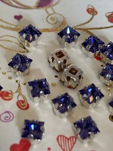 Swarovski #4447 Vintage Sew on 4mm Square CRAFT Pack of 6 in Tanzanite - Picture 1 of 6