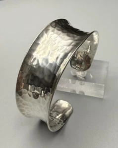 Bracelet Cuff Mexico Solid 925 Sterling Silver Hammered Texture 6.75” 33g 1 Inch - Picture 1 of 13