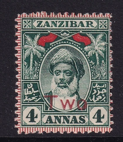 Zanzibar 1904 SG207 2 on 4a myrtle-green - lightly mounted mint Cover