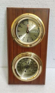 Uhr Wetterstation Thermometer aus Holz, nautisches Messing, Arbeitsuhr,... - Bild 1 von 6
