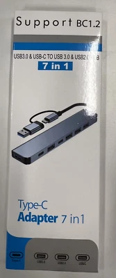 Hub USB 7:1: carga/transferencia de datos; con adaptador tipo C; múltiples puertos de salida Foto 1 de 4