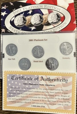 2001 Platinum Edition State Quarter Collection. Pure Platinum Layered. COA - Image 1 of 2