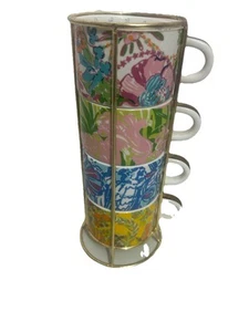 Lilly Pulitzer Set 4 Tazze Impilabili Caffè Tè Espresso Colori Difficili da Trovare Tazze - Foto 1 di 13