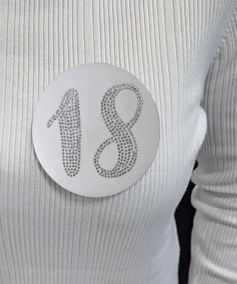 WHITE & SILVER DIAMANTE 18TH BIRTHDAY BADGE � LARGE DECORATION - Image 1 of 3