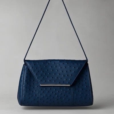 Bolsa de ombro Merona Y2K azul marinho couro falso avestruz - Imagem 1 de 4