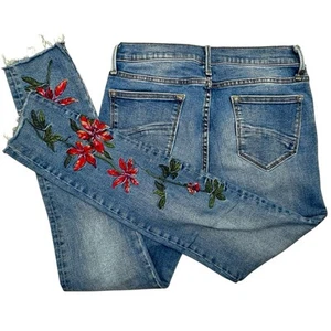Driftwood Jackie Floral Embroidered Blue Denim Jeans Raw Hem Women’s 27 BOHO - Picture 1 of 10