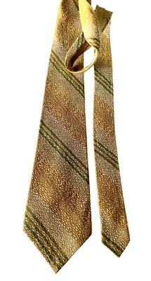 Gravata masculina vintage WEMBLEY 3,75 de largura textura de pele de cobra moda outono ouro bronzeado verde - Imagem 1 de 4
