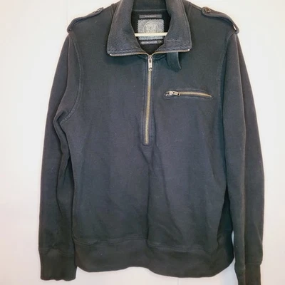 Club Monaco Negro Militar Media Cremallera Manga Larga Cuello Sudadera Foto 1 de 4