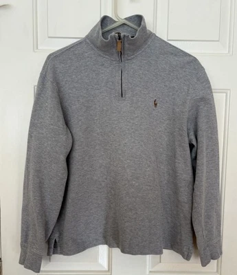 Suéter Pullover Polo Ralph Lauren Para Hombre M Gris Claro Estate Costilla 1/4 Cuarto Cremallera Foto 1 de 4