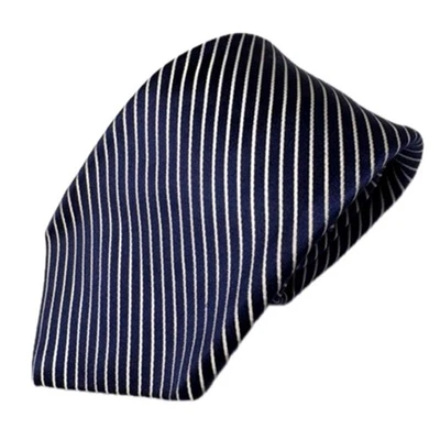 DANIEL CREMIEUX Silk Seven Fold Navy & White Stripe Men's Repp Tie Made In Italy - Image 1 of 4