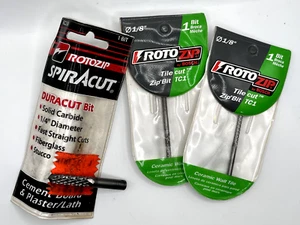 RotoZip TC1 1/8" Tile x2 & 1/4" SpiraCut Cement Board Plaster Lath x1 Lot of 3 - Imagen 1 de 2