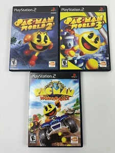 Lot 3 Pac-Man World, 2, & 3 World Rally PlayStation PS2 Complete CIB E Everyone - Picture 1 of 5