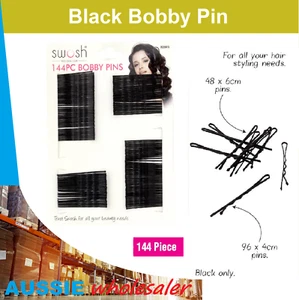 Au Black Wave Bobby Pins 144pcs with Invisible Flat Top/ High Quality - Picture 1 of 1