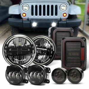 7" Halo LED Headlights Turn / Fog / Tail Lights For Jeep Wrangler JK JKU 2007-18 - Picture 1 of 12