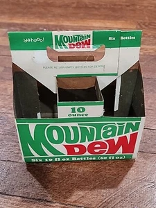 Vintage Mountain Dew Six Pack Cardboard Carton 10 Oz Bottles 60s/70s Yahooo! - Picture 1 of 9