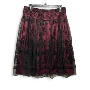 Vintage Y2K Gothic Mesh Overlay Satin Skirt 10 Fairy Grunge 90s Burgundy Glam - Picture 1 of 5