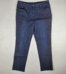 DG2 By Diane Gilman Womens Dark Blue Denim Embroidered Floral Skinny Jean 14 - Picture 1 of 10