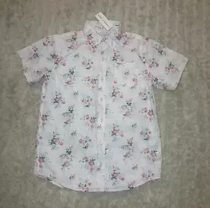 Janie & Jack pink floral cottagecore poplin button-down short sleeves Size 14 - Picture 1 of 8