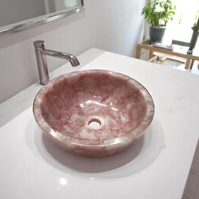 Rose Quartz Round Stone Sink – Natural Gemstone Wash Basin for Bathroom Interior - Image 1 of 4