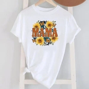 MAMA Sunflower Garden Women Printed Round Neck Short-Sleeve T-Shirt Gift Size L - Picture 1 of 1