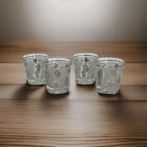 Set of 4 Vintage MCM Libbey Frosted Silver Leaf 8 Oz Highball Barware Glasses - Picture 1 of 5
