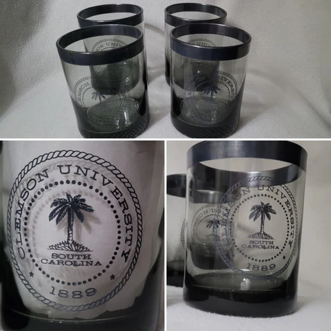 Lot 4 Clemson Tigers Clear Glass Liquor Cups Glasses Silver Rim Gray Smokey Cover