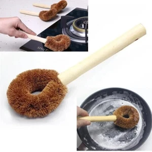 1pk Pot Dish Scrub Brush Natural Wooden Handle With Coconut Fiber Multi Purpose - Picture 1 of 5