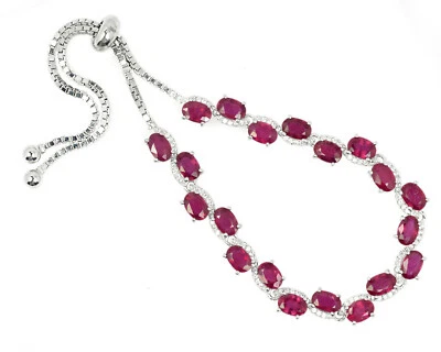 6X4mm Natural Ruby Oval Cut Gemstone 925 Solid Silver Adjustable Tie Bracelet - Image 1 of 4