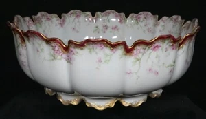 Haviland Limoge Centerpiece Bowl Pink Gold Rose Deep Scalloped Rim & Base WOW! - Picture 1 of 5