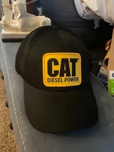 CAT diesel power hat cap adjustable hook n loop mesh black yellow - Picture 1 of 4