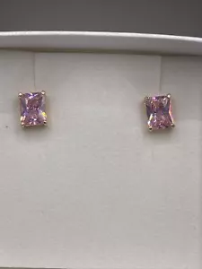 Orecchini Oro Over Argento Sterling Rettangolari Rosa Brillante Borchie Topazio Rosa #1003 - Foto 1 di 7