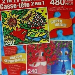 Jigsaw Puzzle 480 Piece Sunflowers Funny Pots Very Challenging 11X9 LPF 2 in 1