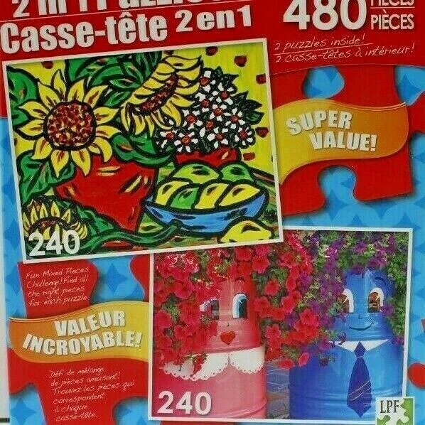 Jigsaw Puzzle 480 Piece Sunflowers Funny Pots Very Challenging 11X9 LPF 2 in 1 - Image 1 of 3