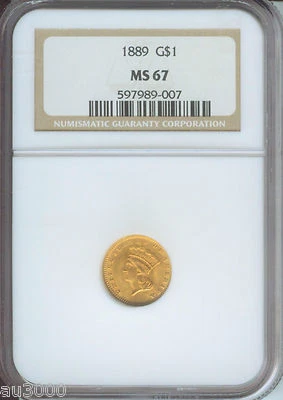 1889 $1 TYPE 3 GOLD DOLLAR G$1 NGC MS67 G$1 MS-67 SCARCE Older Holder - Image 1 of 2