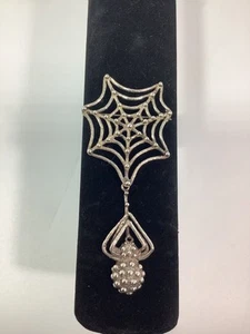 Taxco Mexico 925 Sterling Silver Spider On Web Brooch Pin Jewelry 4” - Picture 1 of 4