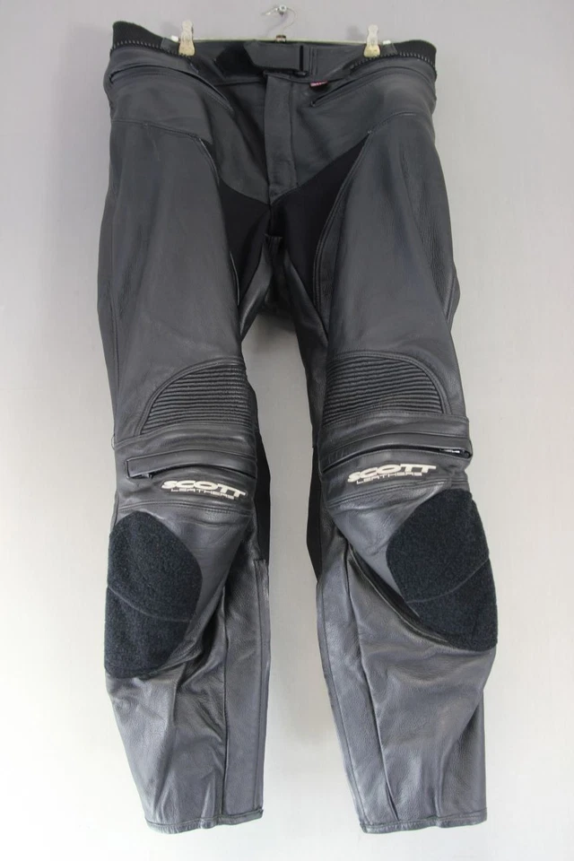 BRITISH MADE SCOTT LEATHERS BIKER TROUSERS + HIP & KNEE ARMOUR WAIST 36"/LEG 29" - Image 1 of 4