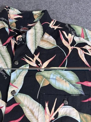 Camisa Harley-Davidson Para Hombre Grande Negra Hawaiana Aloha Manga Corta Hecha en EE. UU. Foto 1 de 4