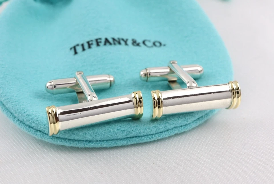 Tiffany & Co. de colección Gemelos Barra Columna Plata 925 y Oro 18K con Bolsa Foto 1 de 1
