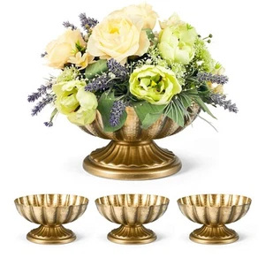 Set of 4, 7'' Wide 3.94'' High Distressed Gold Compote Pedestal Vases, Vintag... - Picture 1 of 8