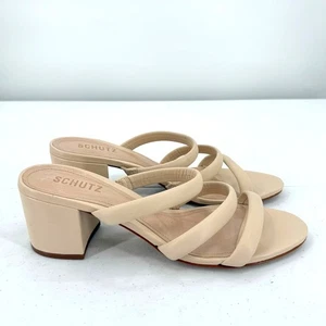 NEW Schutz Olly Deluxe Nappa Leather Beige Block Heeled Strappy Sandal Size 10.5 - Picture 1 of 9