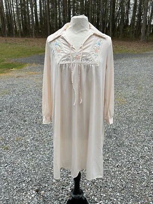 vintage sears nightgown nylon union tag flap point collar 38/40 tie front - Image 1 of 4
